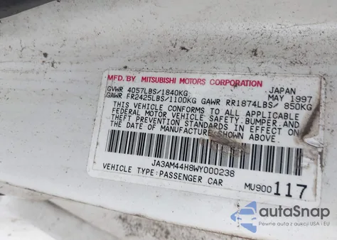 1998 Mitsubishi 3000 Gt from USA, damaged, VIN JA3AM44H8WY000238